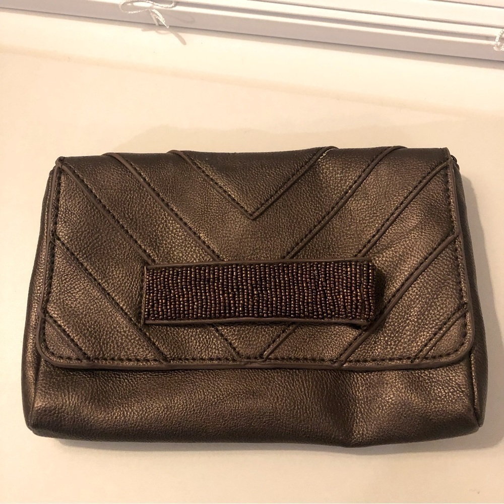 Brown Metallic and Beaded Handbag Clutch